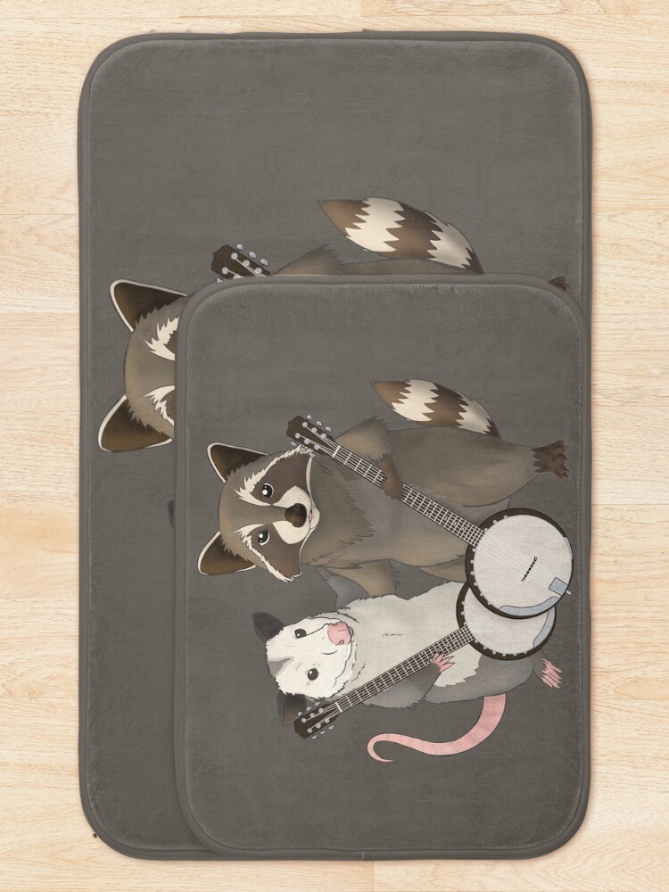 Alternate view of Opossum and Raccoon with banjos Bath Mat