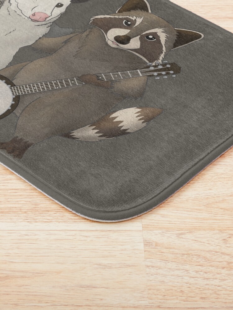 Alternate view of Opossum and Raccoon with banjos Bath Mat