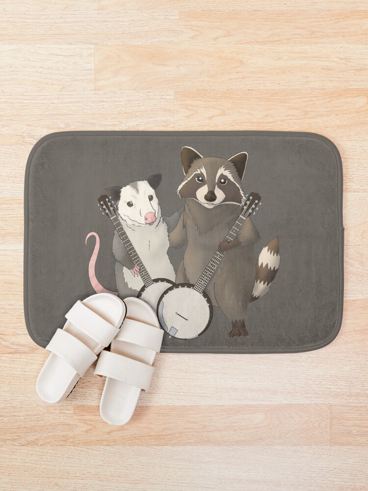 Alternate view of Opossum and Raccoon with banjos Bath Mat