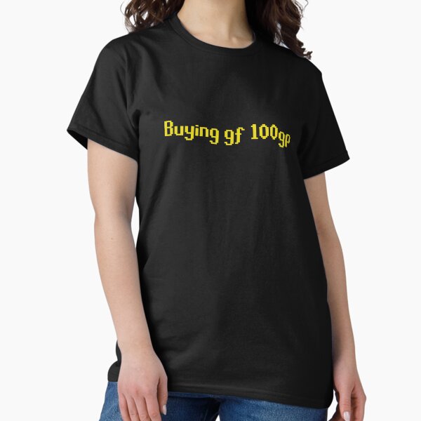 Vista previa del artículo con la obra «Meme de RuneScape "Comprando novia por 100 gp"», diseñado y vendido por fulljug.