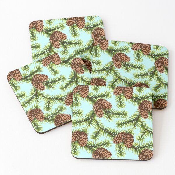 Item preview, Fir Branch with Pine Cone Pattern - Blue designed and sold by Kraina.