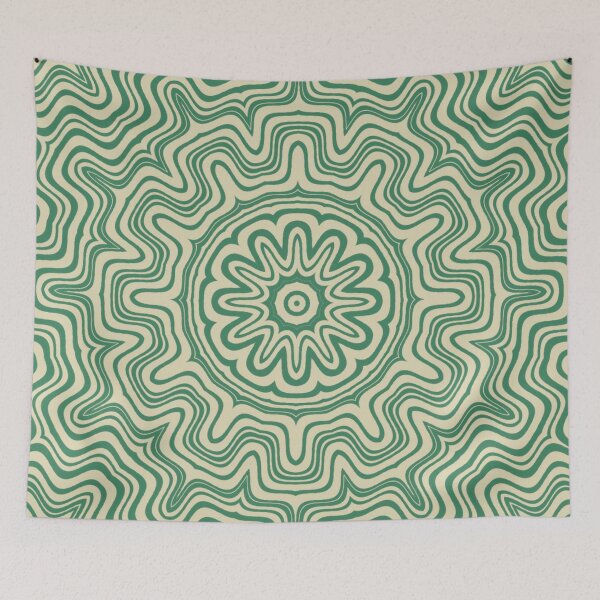 Item preview, Farrow Ball Skimmed Milk White and Verdigris Green Aztec Mandala Design 4 designed and sold by AuraTherapeia.