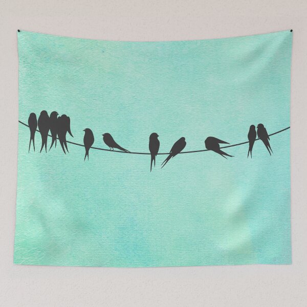 Item preview, Birds on a Wire silhouette joyful illustration in mint, aqua designed and sold by Glimmersmith.