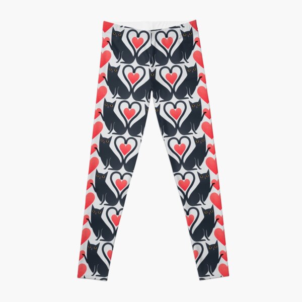 Black Cat Valentine heart (tiled) Leggings for Sale by