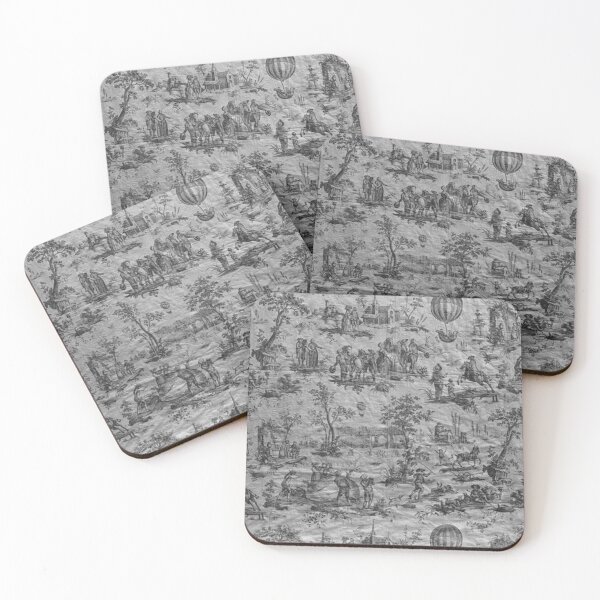 Item preview, Toile de Jouy 18th Century French Print: The Ballon of Gonesse Black and White Shows an Pastoral Scene in a Park in Paris France designed and sold by Zandria Kajewski.
