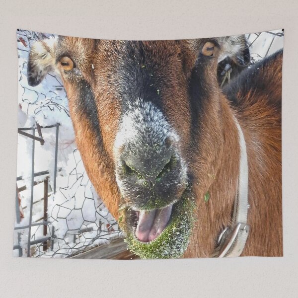 Item preview, goat with a green moss face designed and sold by Stephanie  Skeem.