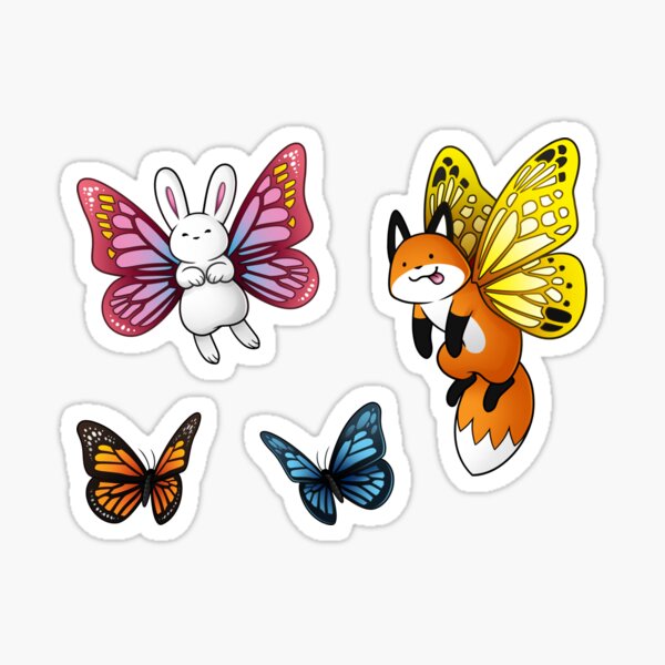 Fox and Bunny Butterflies - Sticker Sheet Sticker