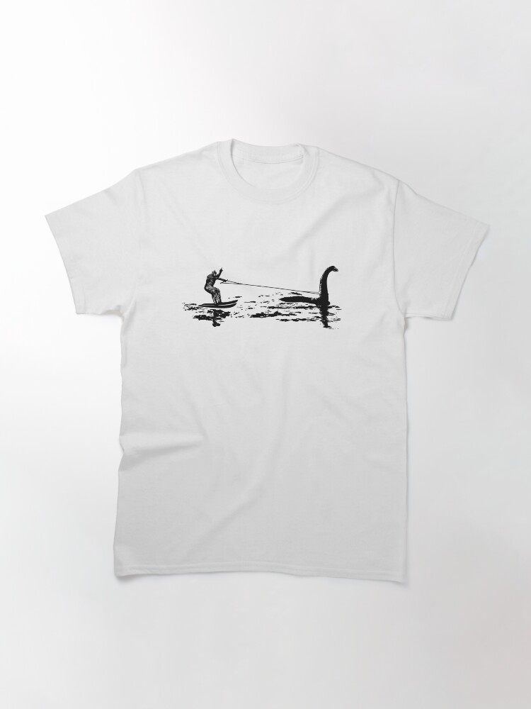 Thumbnail 3 of 7, Classic T-Shirt, Bigfoot Waterskiing Behind Nessie The Loch Ness Monster designed and sold by scooterbaby.