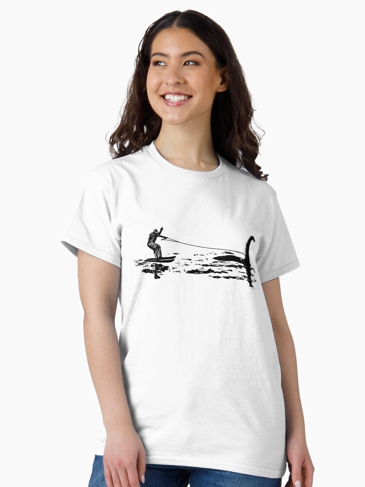 Thumbnail 2 of 7, Classic T-Shirt, Bigfoot Waterskiing Behind Nessie The Loch Ness Monster designed and sold by scooterbaby.