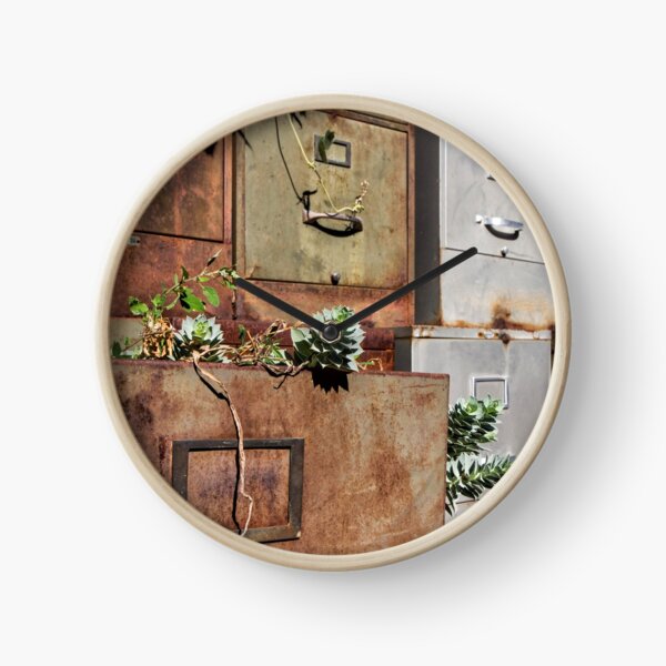 Rusty File Cabinets With Succulents Clock