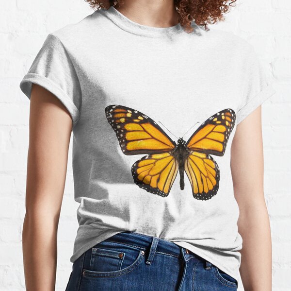 Women's Yellow Butterfly Shirt Women's Graphic Tee Women's Lets Fly Away Butterfly T-Shirt Millennial Shirt Hipster Wild And Free T