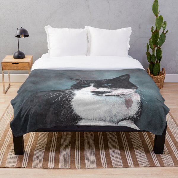 Daisy the Black and White Cat Throw Blanket