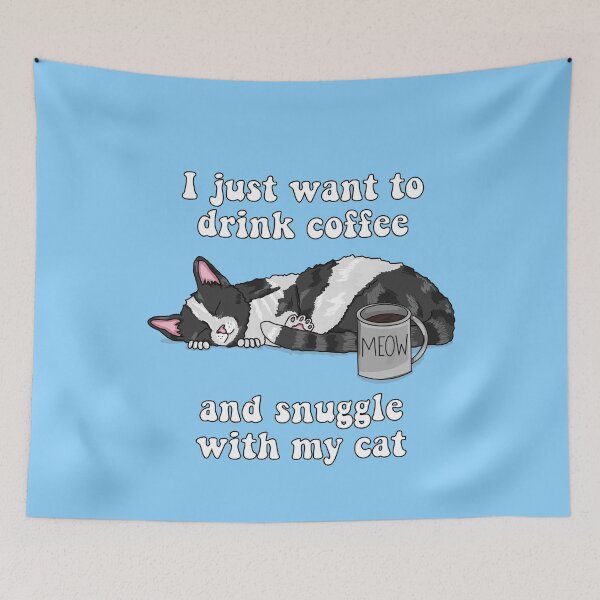 Item preview, I Just Want to Drink Coffee and Snuggle With My Cat (Black and White Cat Design) designed and sold by RoserinArt.