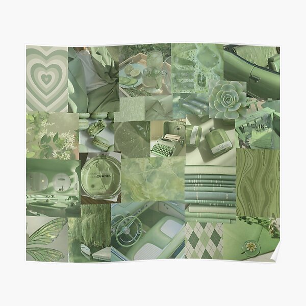 Mint Green Aesthetic Collage Poster By Alekkar02 Redbubble