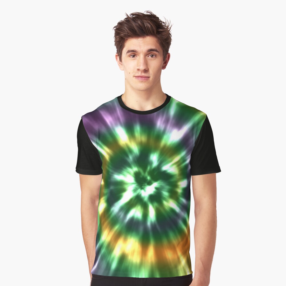 purple and gold tie dye shirt