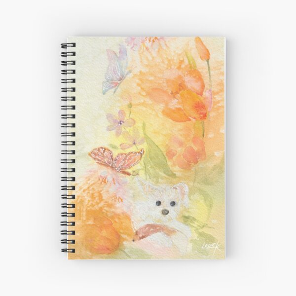 Cute White Dog "Maggie" in a Spring Garden || Watercolor Painting Spiral Notebook