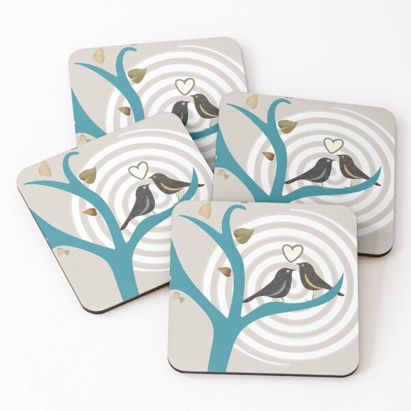 Item preview, Love is in the air with this beautiful pair of simple valentine love birds - turquoise and mushroom grey designed and sold by Caroline Laursen.