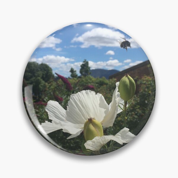 Item preview, Summering Bumblebees Hover Over White Poppy Gardens designed and sold by RoseAromas.