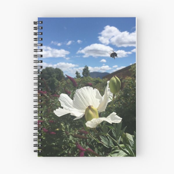 Item preview, Summering Bumblebees Hover Over White Poppy Gardens designed and sold by RoseAromas.