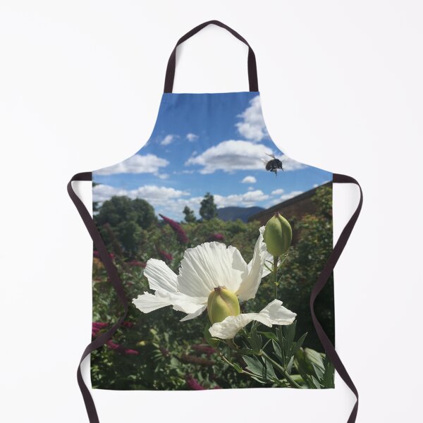 Item preview, Summering Bumblebees Hover Over White Poppy Gardens designed and sold by RoseAromas.
