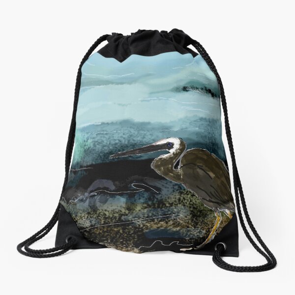 Heron - night Drawstring Bag