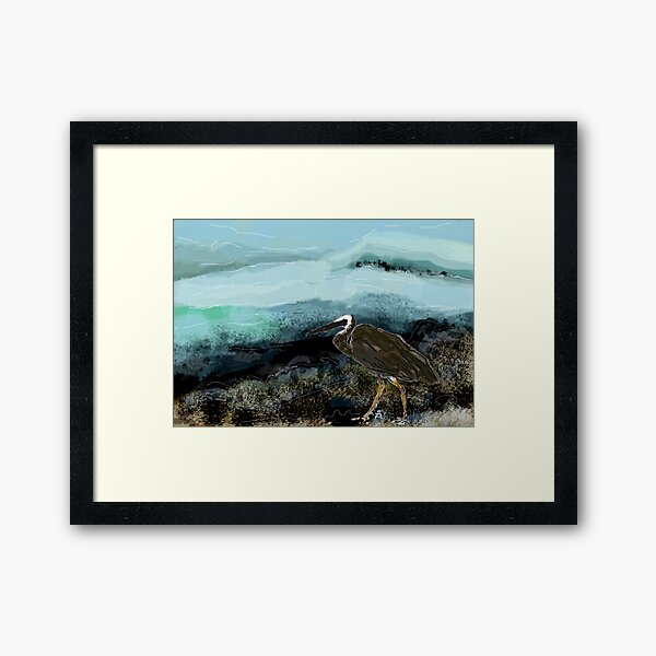 Heron - night Framed Art Print
