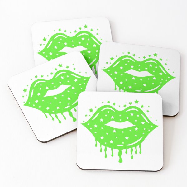 Item preview, Dripping Lips Sparkle Stars Green Color designed and sold by MisPuHoney.