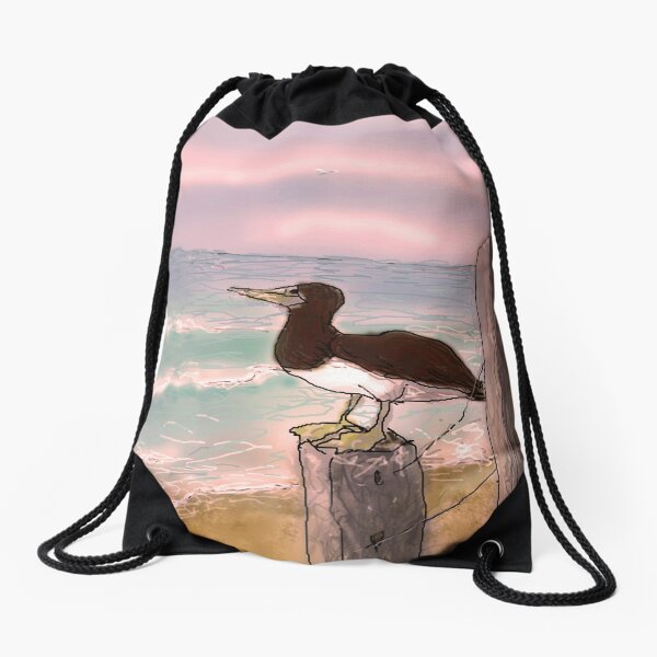 Booby bird - sunset Drawstring Bag
