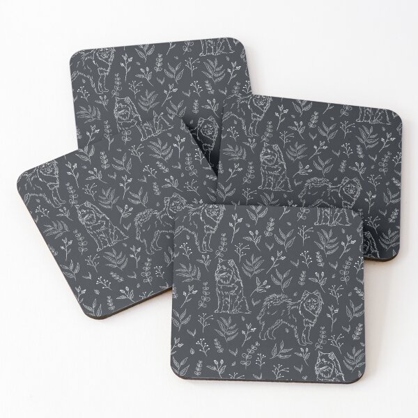 Item preview, Finnish lapphund sketched floral pattern dark designed and sold by Camilla Fjäder.