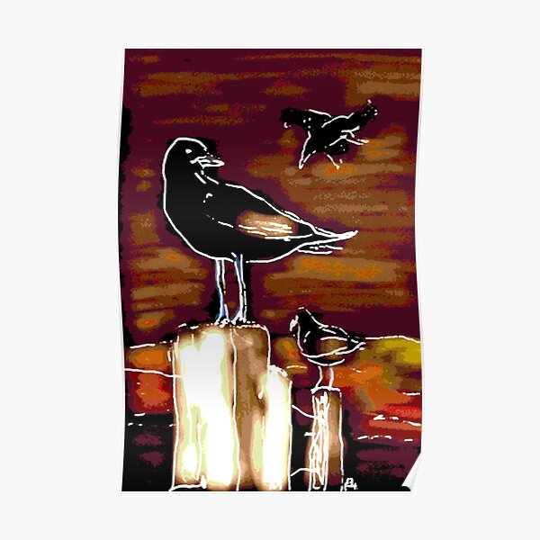 Sea birds - red Poster