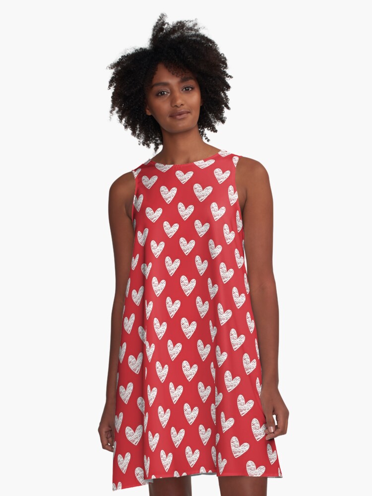 pink dress with red love hearts