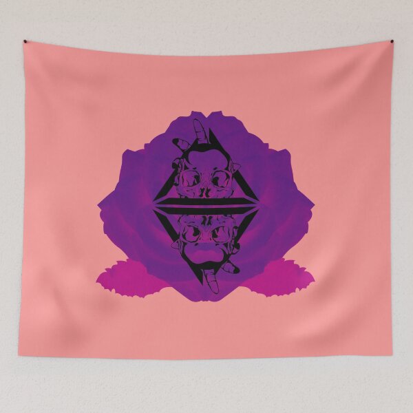 Item preview, hand-drawn dark skulls logo on cool background rose flower designed and sold by Half Mess.