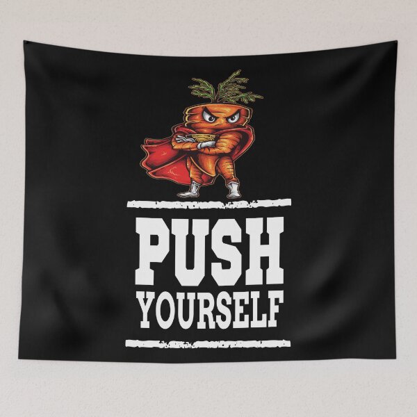 Item preview, Push Yourself Angry Carrot  Foodie Superhero Workout Bodybuilding designed and sold by ProjectX23.