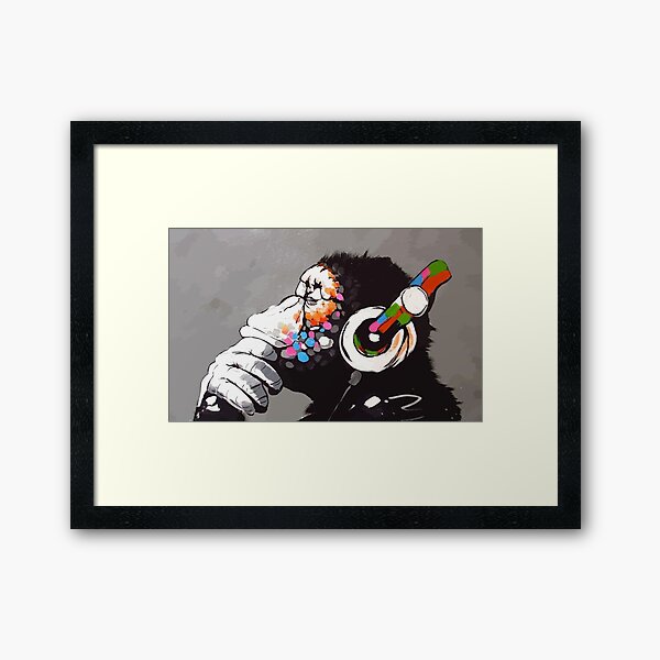 Banksy DJ Monkey Thinker Framed Art Print