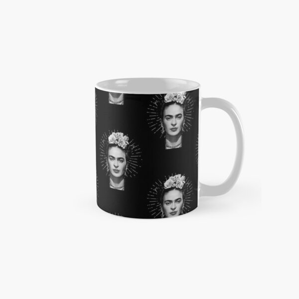 Frida Kahlo mosaic, flowers, black and white Classic Mug