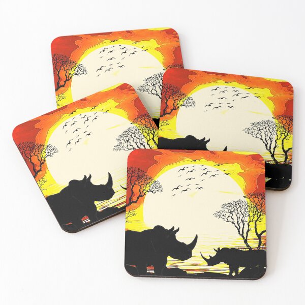 Item preview, Rhino watercolour sunset designed and sold by AJSkinnerPrints.