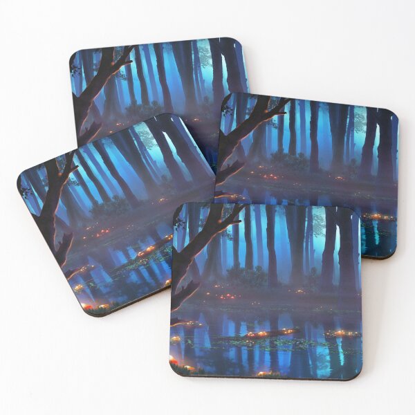 Item preview, Glowing Wetlands Swamps Blue Foggy Night Dark Mushrooms Fantasy Landscape Original Design Gift Idea For Christmas Birthday Graduation Anniversary Mother's Father's Day For Him For Her designed and sold by eleathyra.