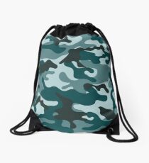 Turquoise Camouflage pattern Drawstring Bag