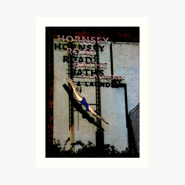 Hornsey Road Baths & Laundry neon Art Print