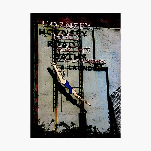 Hornsey Road Baths & Laundry neon Photographic Print