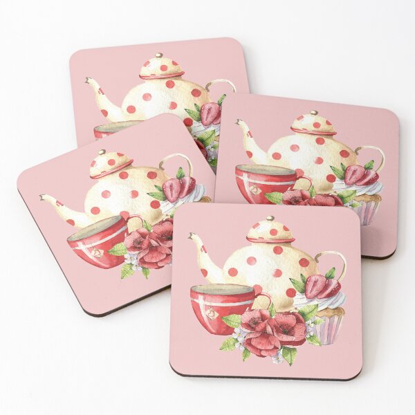 Item preview, Afternoon Tea - Polka Dot Teapot, Cup, Strawberry Cupcake and Flowers designed and sold by Alicia Chee.