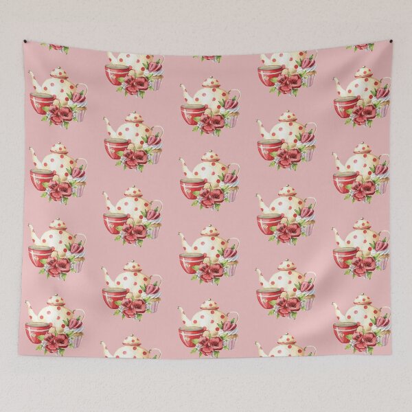 Item preview, Afternoon Tea - Polka Dot Teapot, Cup, Strawberry Cupcake and Flowers designed and sold by Alicia Chee.