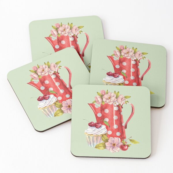 Item preview, Afternoon Tea - Polka Dot Jug, Cherry Cupcake and Flowers designed and sold by Alicia Chee.