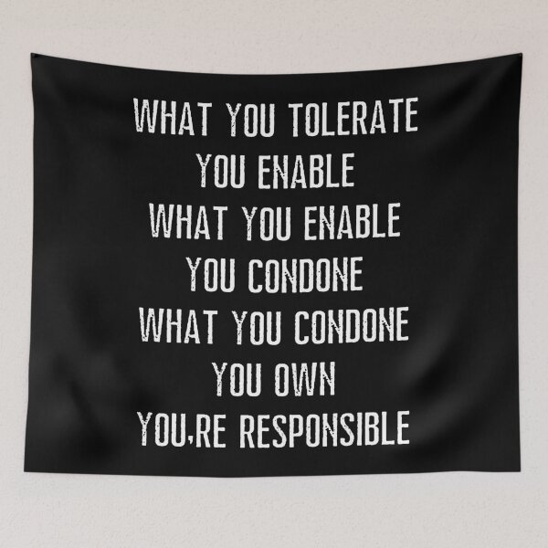 Item preview, What you tolerate you enable. You're responsible. Text only design. Red, white, blue text. Capitals. Grunge, Distressed. designed and sold by JellyBeenzz.