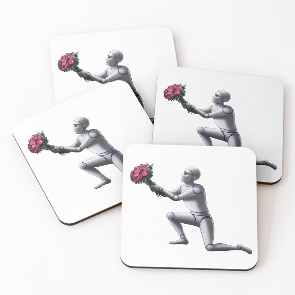 Item preview, a robot man is kneeling with a bouquet in his hands designed and sold by nataliavavilina.