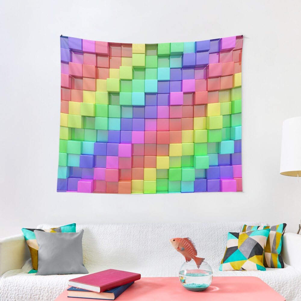 Rainbow Cubes Tapestry