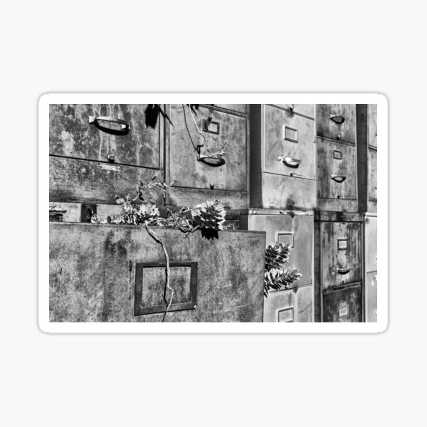 Rusty File Cabinets With Succulents B&W Sticker