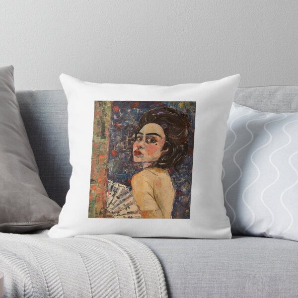 Portrait of a woman with Fan Throw Pillow
