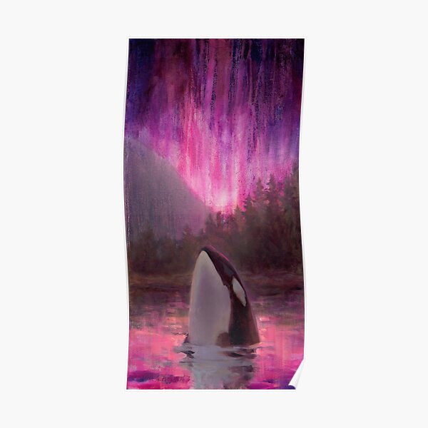 Aurora Orca - Killer Whale and Northern lights Coastal Painting Poster