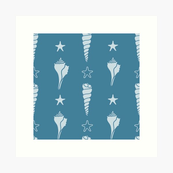 Seashells and Starfish on Blue Art Print